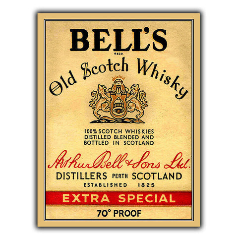 BELL'S WHISKY METAL WALL PLAQUE Sign kitchen bar cafe decor man cave wall sign