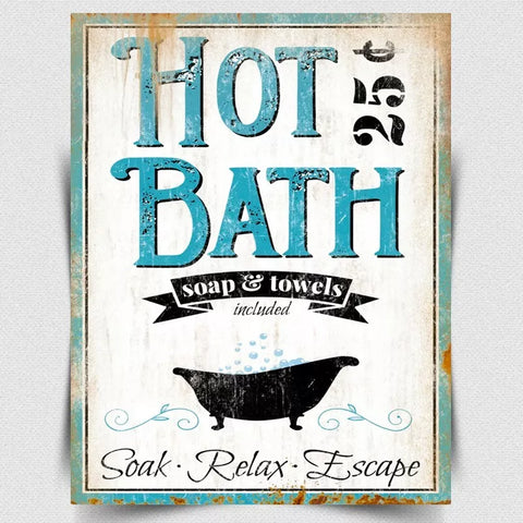 HOT BATH SOCK RELAX Vintage Toilet Bathroom Sign METAL SIGN WALL DOOR PLAQUE