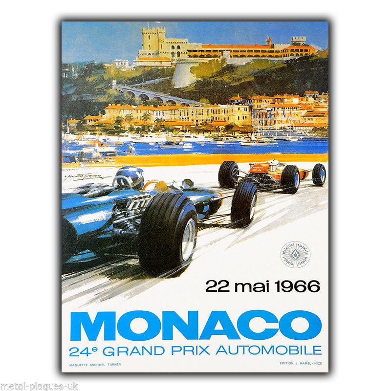 SIGN METAL PLAQUE Vintage MONACO Grand Prix 1966 advert poster art print