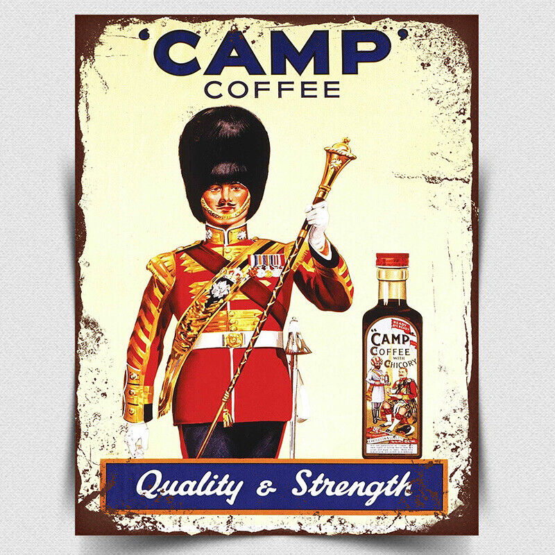 CAMP COFFEE METAL SIGN WALL PLAQUE kitchen man cave cafe - A3 420 x 297 mm