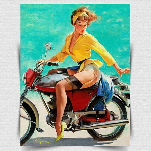 METAL SIGN WALL PLAQUE Motor Bike PIN UP GIRL ELVGREN Retro Vintage style print