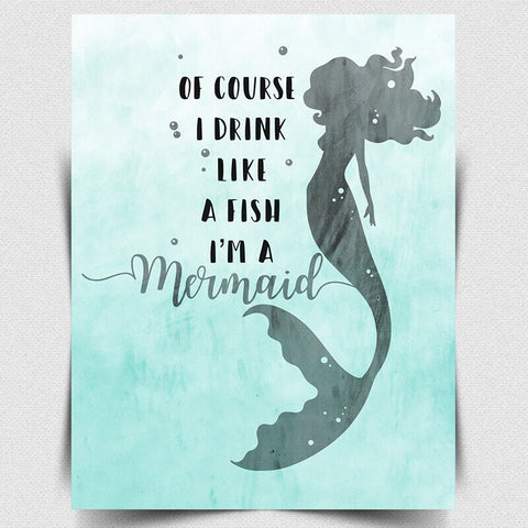 METAL Wall Sign Plaque Drink like a Fish Mermaid Funny wine alcohol A3 420x297mm