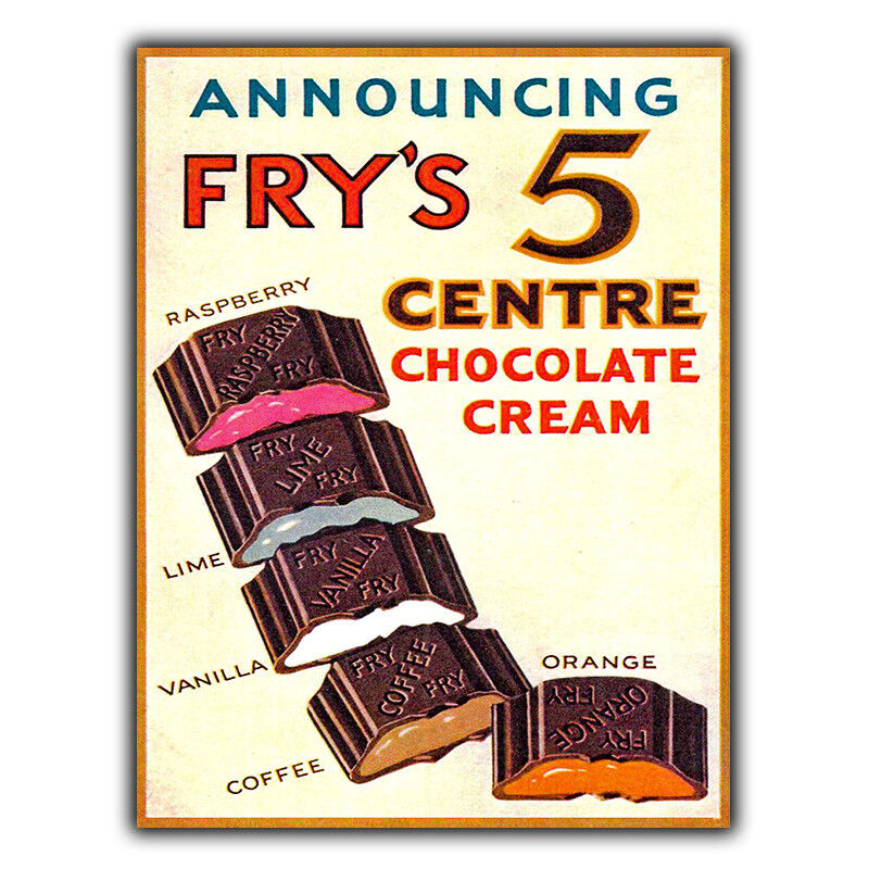 SIGN METAL WALL PLAQUE FRY'S 5 CENTRE CHOCOLATE Retro Vintage poster picture