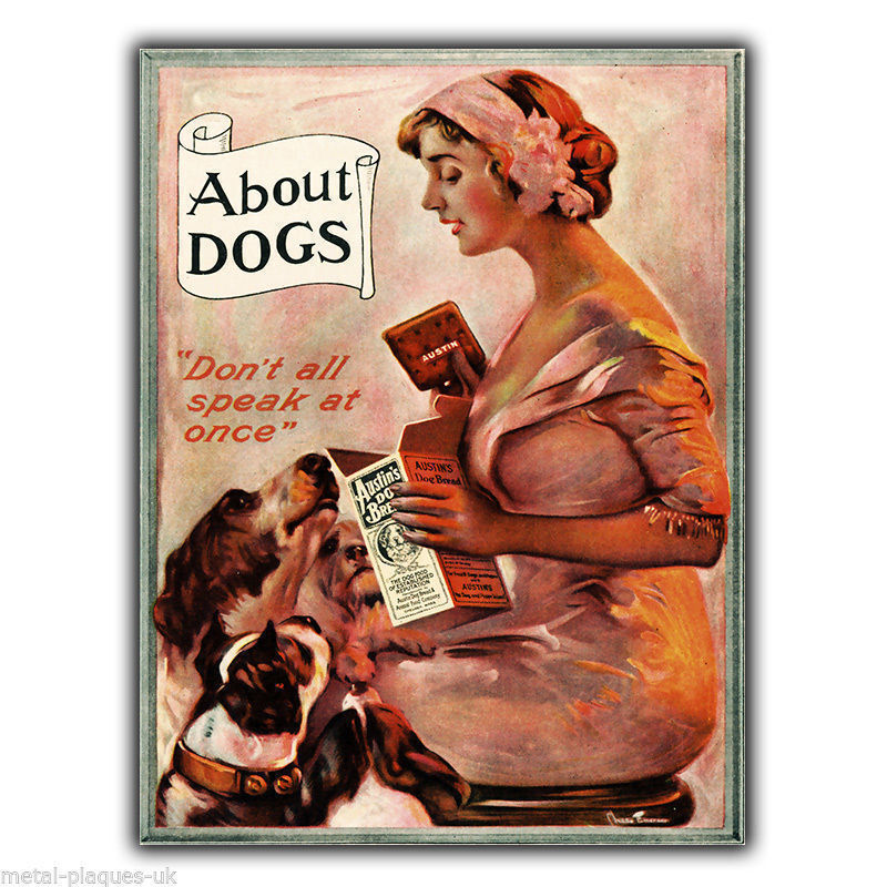 SIGN METAL PLAQUE ABOUT DOGS DOG BISCUITS Vintage Retro poster Advert 1937