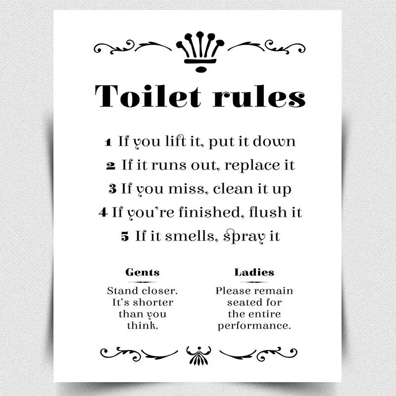 METAL SIGN WALL PLAQUE TOILET RULES print funny bathroom decor A3 420 x 297 mm