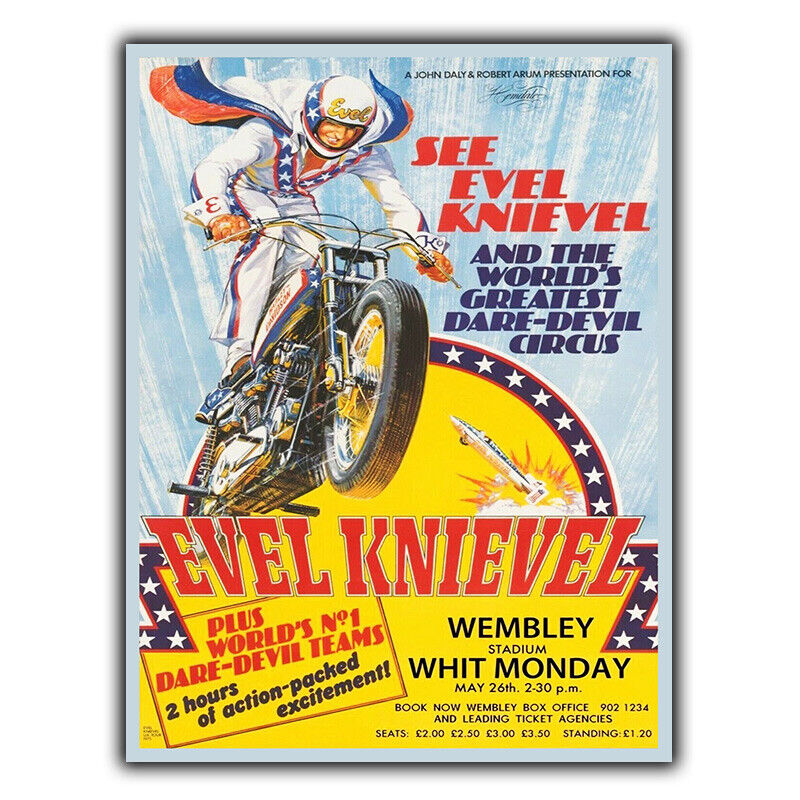 EVEL KNIEVEL MOTORCYCLE MOTORBIKE SIGN METAL PLAQUE Vintage Advert ad print