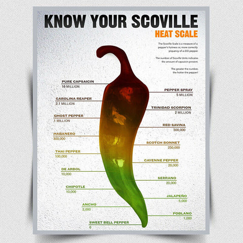 METAL SIGN WALL PLAQUE Scoville Heat Scale Chillies kitchen man - A3 420x297 mm