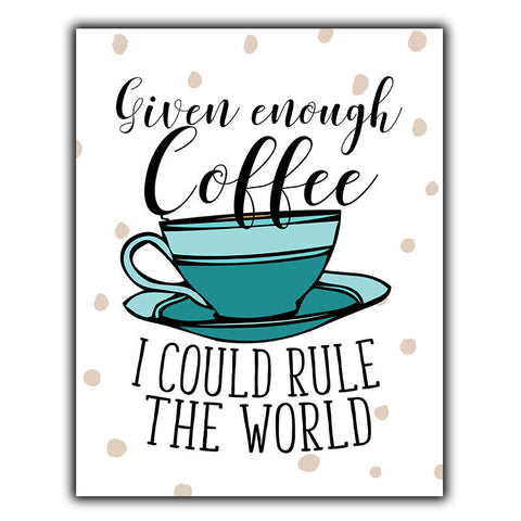 GIVEN ENOUGH COFFEE RULE THE WORLD METAL WALL PLAQUE decor humorous kitchen art