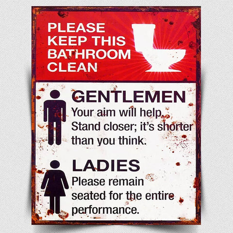 BATHROOM RULES KEEP BATHROOM CLEAN toilet SIGN METAL PLAQUE humorous print