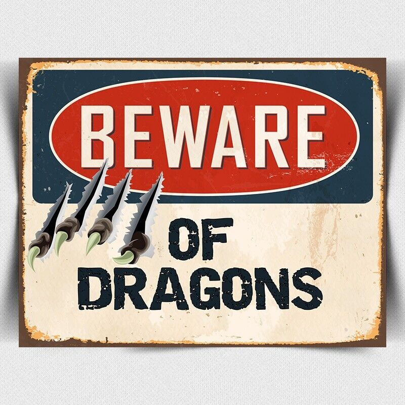 BEWARE OF DRAGONS SIGN METAL WALL PLAQUE poster print fun Gift bed room