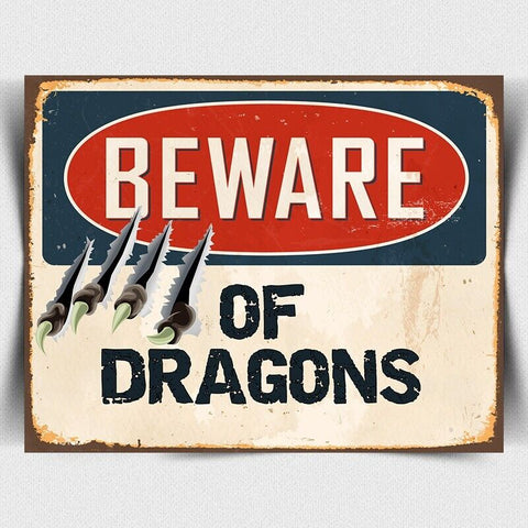 BEWARE OF DRAGONS SIGN METAL WALL PLAQUE poster print fun Gift bed room