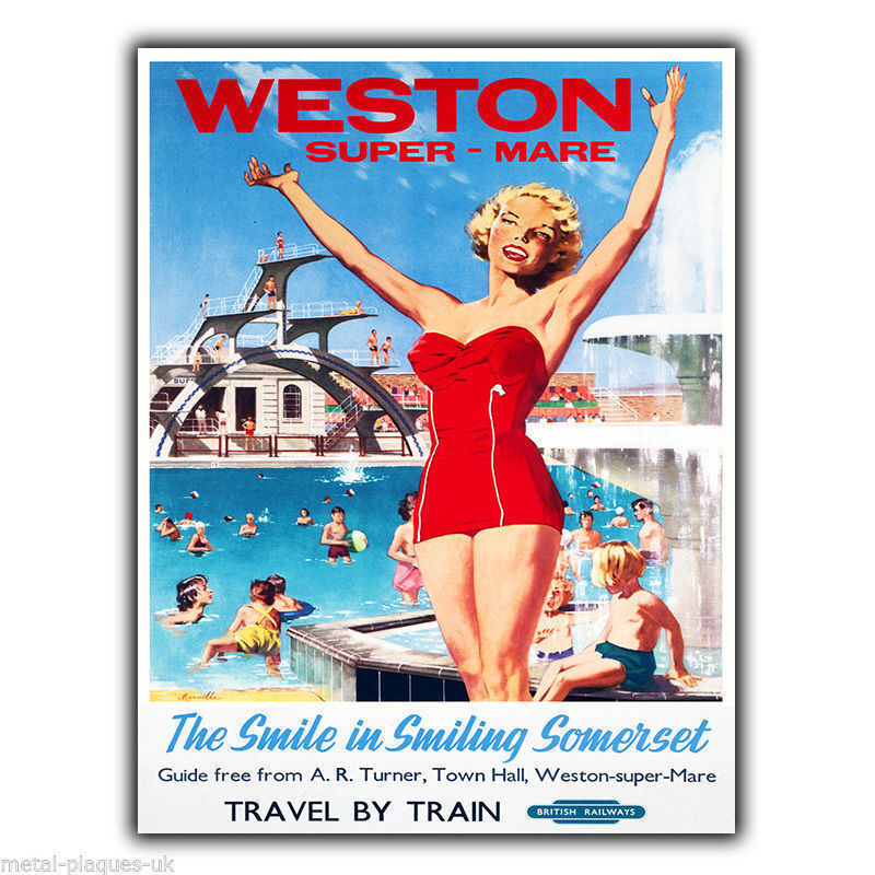 Weston-super-Mare Somerset Vintage Retro Advert METAL WALL SIGN PLAQUE poster