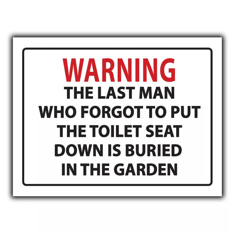 METAL WALL PLAQUE Toilet Seat Warning Sign funny humorous bathroom decor print