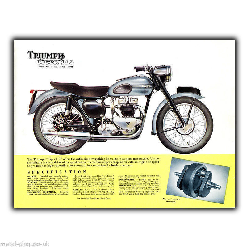 Triumph TIGER 110 T110 Retro Vintage Advert SIGN METAL PLAQUE art print