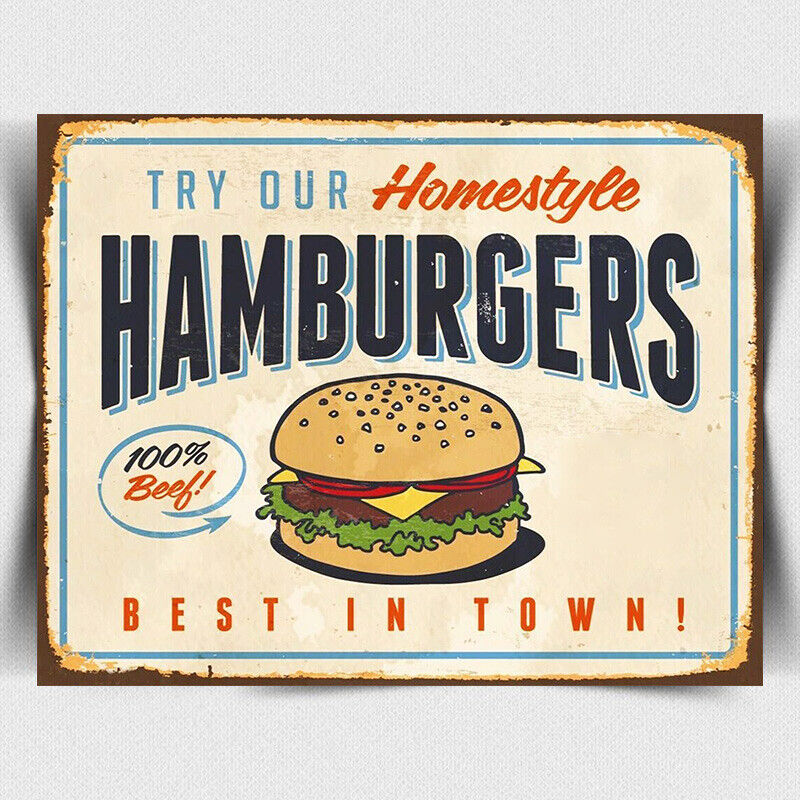 Home Style Hamburgers SIGN METAL PLAQUE PRINT Retro Vintage poster