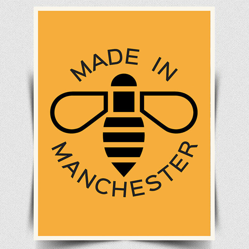 MADE IN MANCHESTER Quote Bee Logo METAL WALL PLAQUE print