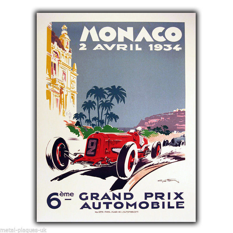 SIGN METAL PLAQUE Vintage MONACO Grand Prix 1934 advert poster art print