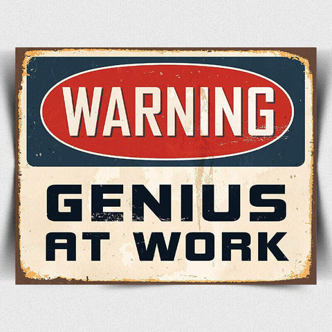 SIGN METAL PLAQUE WARNING GENIUS AT WORK door poster Metal print