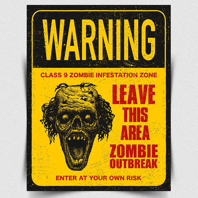 WARNING ZOMBIE CLASS 9 INFESTATION METAL WALL SIGN/PLAQUE Retro/Vintage poster