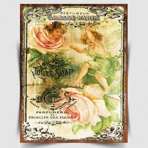 METAL SIGN WALL PLAQUE Rose Soap Parfumeur French Perfume BATHROOM Toilet print