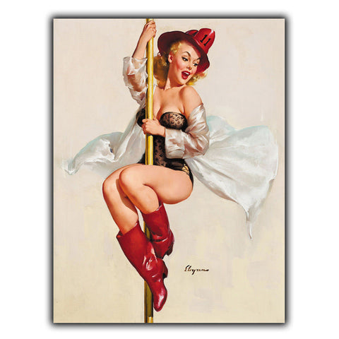 SIGN METAL PLAQUE PIN-UP FIREGIRL Pole ELVGREN PIN UP poster art picture