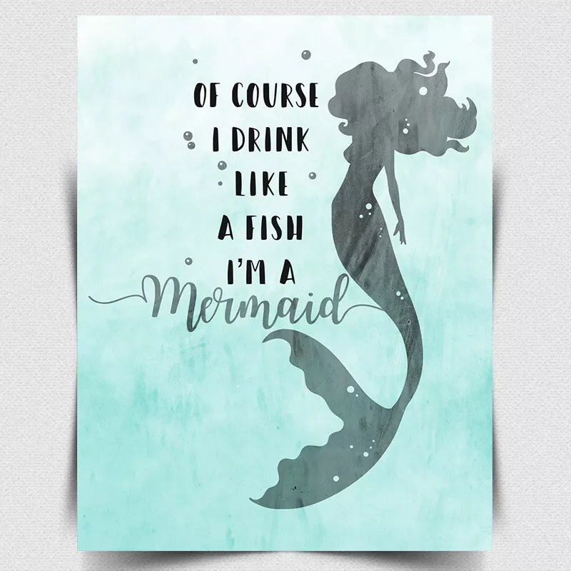 METAL Wall Sign Plaque Drink like a Fish Mermaid Funny wine drinking alcohol