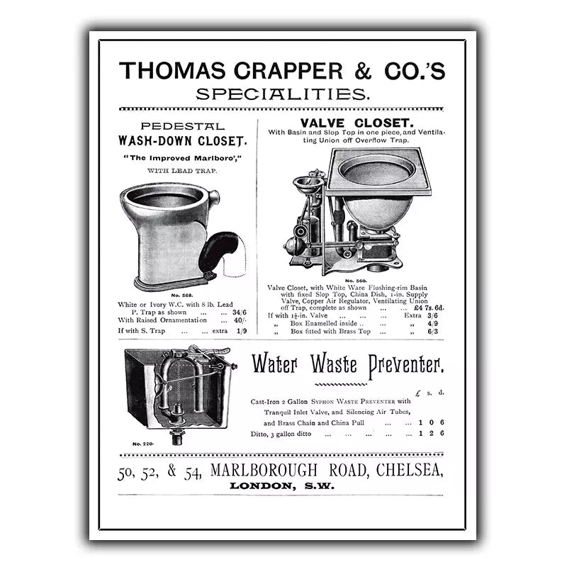 METAL SIGN WALL PLAQUE THOMAS CRAPPER & CO Toilet Design poster print picture A5