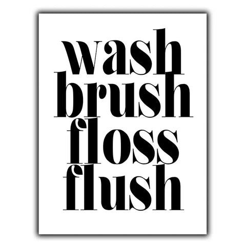 WASH BRUSH FLOSS FLUSH METAL WALL PLAQUE Sign notice toiler bathroom decor print